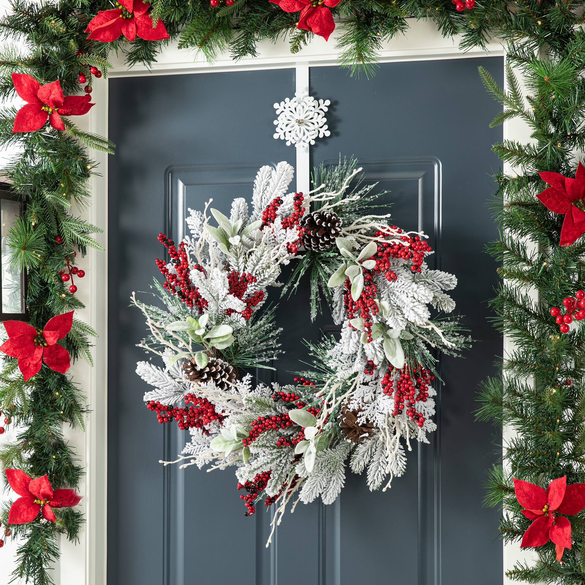 Glitzhome® 24" Christmas Snowy Pinecone & Berry Wreath